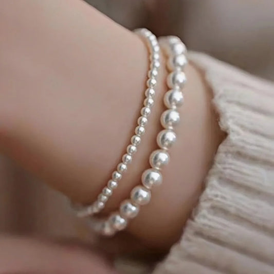 Luckacco Fashion Multi-layer Pearl Bracelet For Women French Vintage White Acrylic Bead Bulb Bracelet Trendy Party Jewelry Accessories