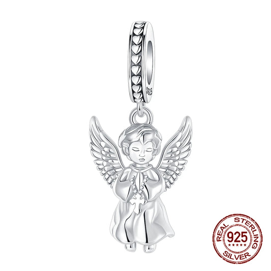 Luckacco 925 Sterling Silver Guardian Angel Wing Religion Peace Pendant Charm Fit Original Charms Bracelets Women DIY Jewelry Gift