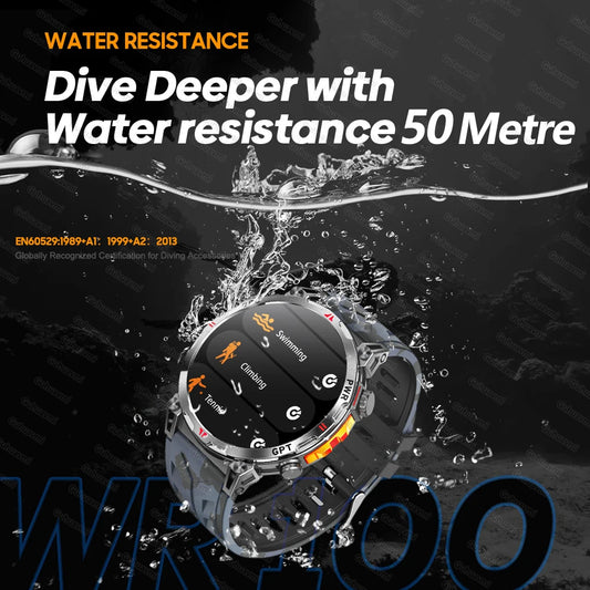 Luckacco 2025New Military GPS Sports SmartWatch Men 1.56" AMOLED Screen Compass Altimeter 5ATM Waterproof 560mAh Wireless Call Smartwatch
