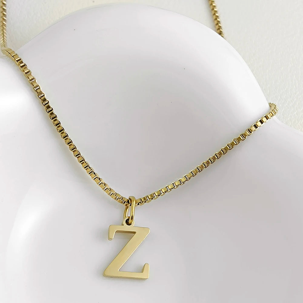 luckacco initial necklace letter pendant chamrs stainless steel necklace jewelry women's necklace box chain choker woman trend 2025 gift