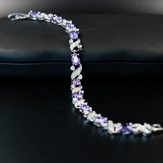 Luckacco Exquisite Shiny Tennis Ball Shape Crystal Zircon Bracelet for Women Fashion Evening Party Jewelry Girls Gift