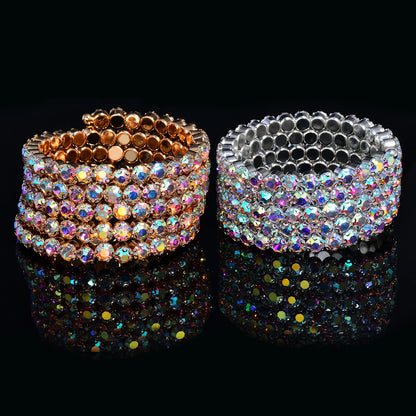 Luckacco 5 Layers Winding Models Personalised Fashion Open AB Colour Rhinestone Bracelet Jewellery Suitable for Stage Wedding Wear