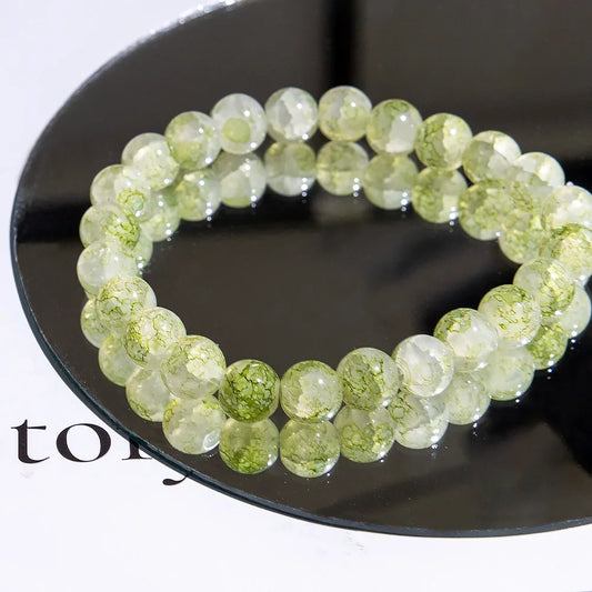 Luckacco Fashion Exquisite Ice Crack Gradient Forest Flower Pattern Beaded Glass Bracelet for Women High Beauty Elastic Bracelet Jewelry