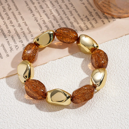 Luckacco 7 Styles Trendy Splicing Acrylic Round Beads Bracelets Bohemian Thick Irregular Resin Elastic Bangles Retro Jewelry for Women F