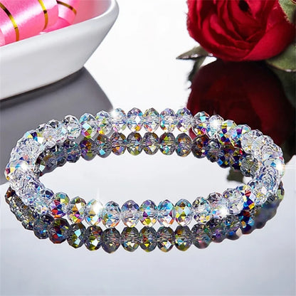 Luckacco  Red Purple White Color Crystal Bracelets For Women Simple Colorful Bead Elastic Rope Bracelet Fashion Handmade Jewelry