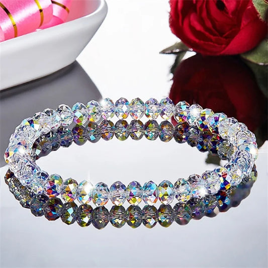 Luckacco  Red Purple White Color Crystal Bracelets For Women Simple Colorful Bead Elastic Rope Bracelet Fashion Handmade Jewelry