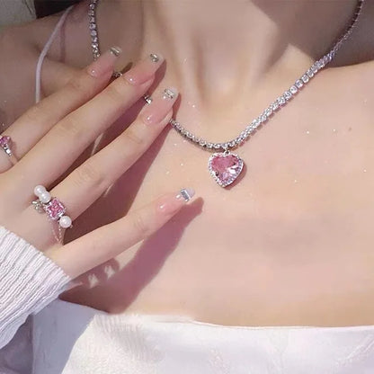 Luckacco Korean Fashion Pearl Chain Choker Necklace for Women Girls 2022 Trend Jewelry Heart Pendant Necklace Bridal Engagement