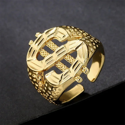 Luckacco New Luxury Golden Letter Ring Men Gold-plated Dollar US Ring Hip Hop Rock Party Accessory
