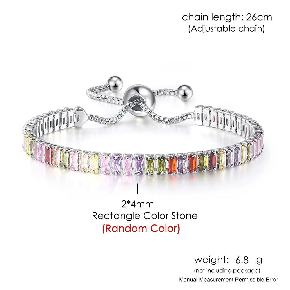 luckacco adjustable multicolor tennis bracelets for women ladies wedding rainbow colorful zircon charm bracelet hand chain jewelry dzh043