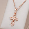 Luckacco Kinel Luxury 585 Rose Gold Color Cross Pendant Necklace For Women Men Orthodox Church Jesus Glossy Charm Daily Fine Jewelry