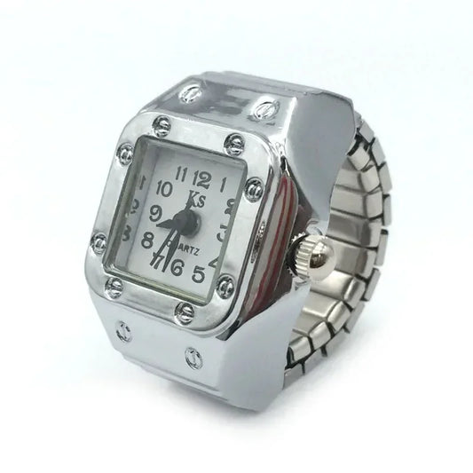 Luckacco Couple Finger Watch Ring Vintage Punk Elastic Alloy Band Men Women Jewelry Clock Roman Numerals Dial 28Style Mini Quartz Watches