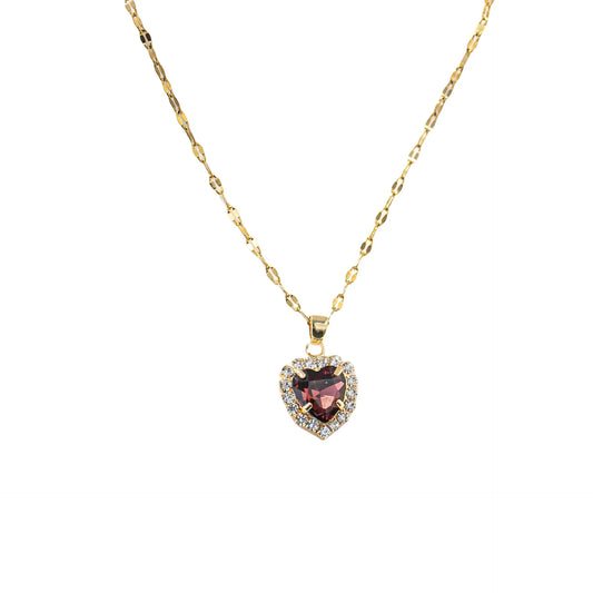 Luckacco Stainless Steel Chain Classic Shiny Colorful Zircon Heart Pendant Necklace for Women Lady Vintage Jewelry Accessories Gifts