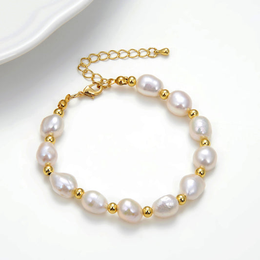 Luckacco 2022 Korea Hot Selling Natural Baroque Pearl Bracelet For Women Fashion Simple White Freshwater Pearl Bracelet Wedding Jewelry