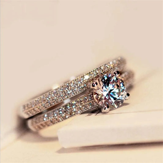 Luckacco Qualities Elegant Rose Gold Silve Colors Rings for Women Trendy Metal Inlaid White Zicron Wedding Ring Engagement Jewelry