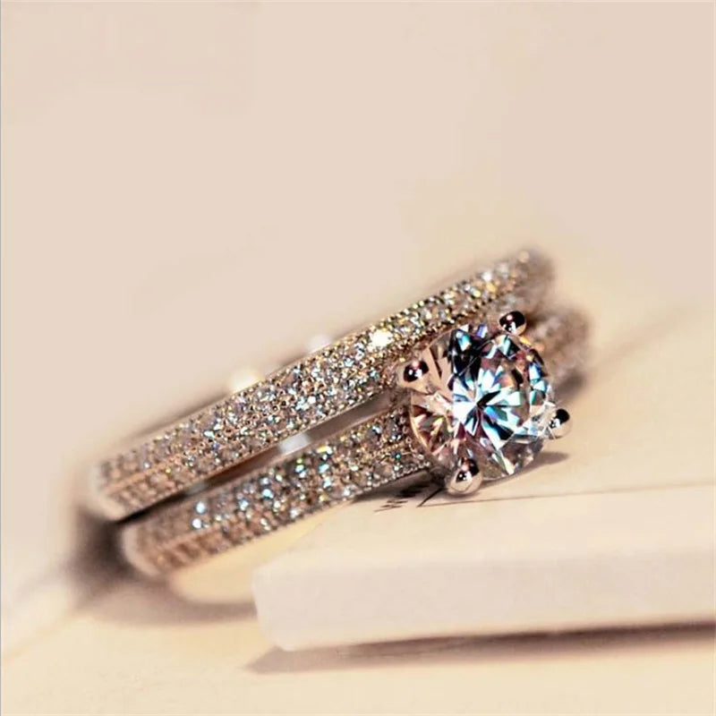 luckacco qualities elegant rose gold silve colors rings for women trendy metal inlaid white zicron wedding ring engagement jewelry