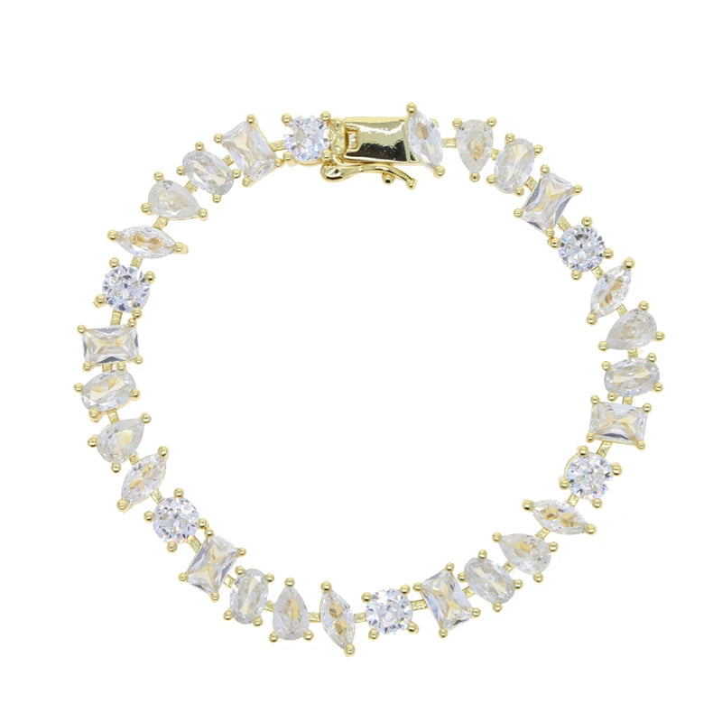 luckacco 5a cubic zirconia iced out bling geometric cz tennis chain bracelet for women luxury jewelry
