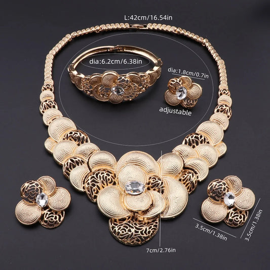 Luckacco Fashion African Jewellery Set Dubai Gold Color Jewelry Sets Women Customer Nigerian Wedding Flower Design Gift