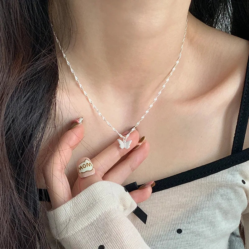 luckacco new trendy fashion 925 silver pearl simple elegant thin chain pendant necklace for women girl jewelry dropship