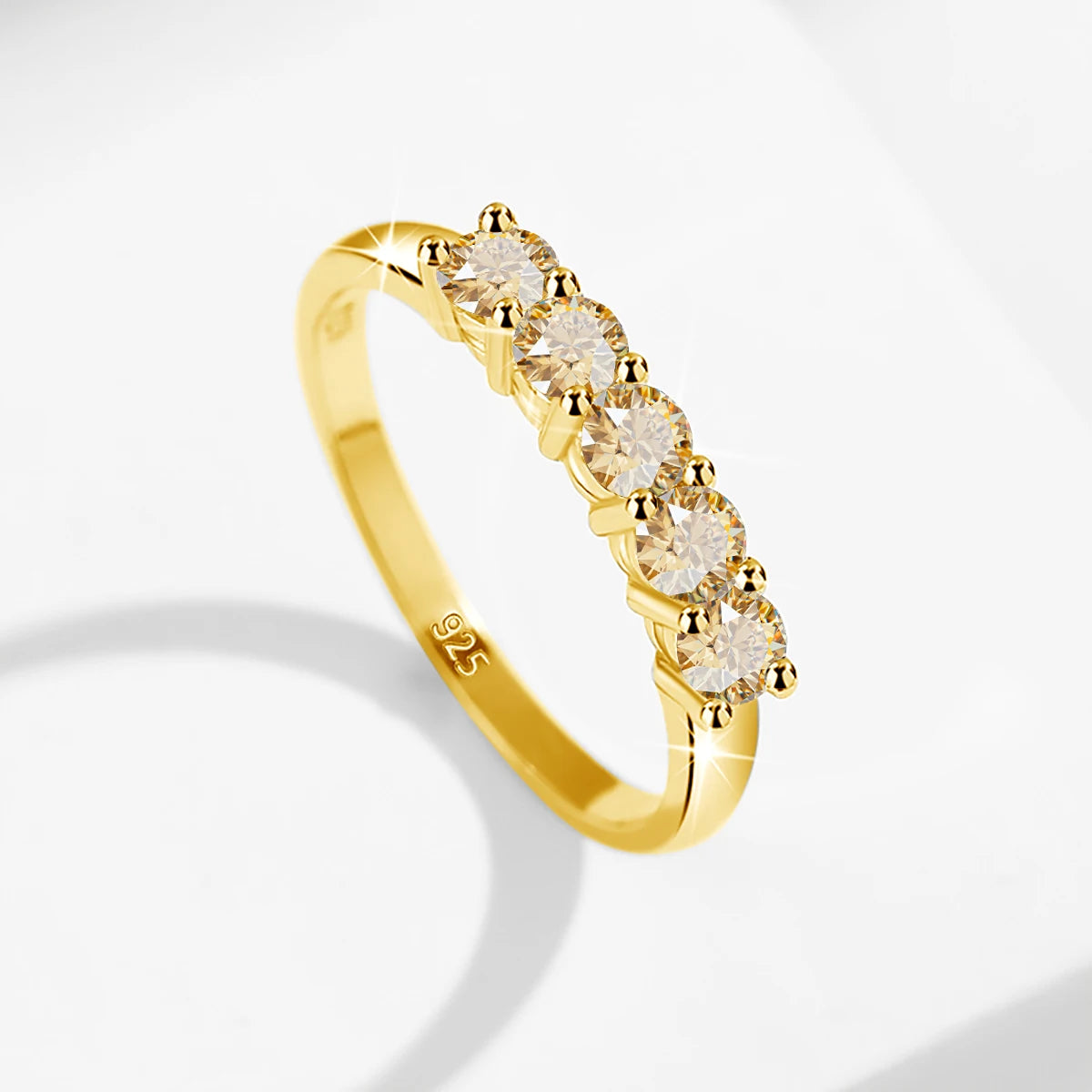 luckacco certified natural original champagne yellow moissanite ring 1.0ct 5 stone wedding band for woman engagement jewelry gift female