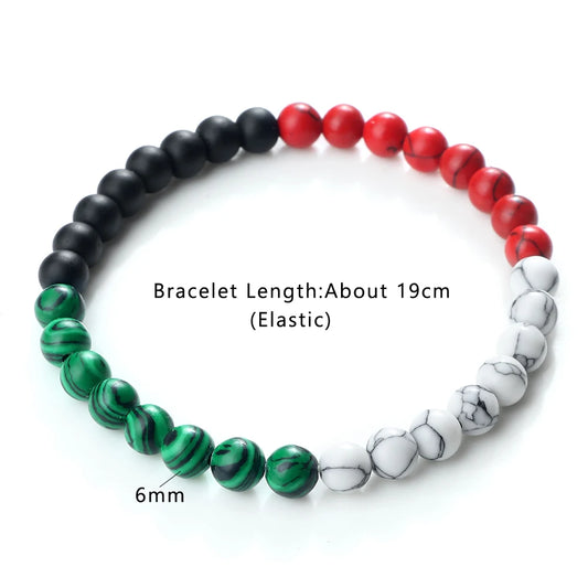 Luckacco Classic Natural Stone Palestine Flag Bracelet Men Women National Flag Beads Bracelet Christmas Prayer Beads Worship Jewelry Gift