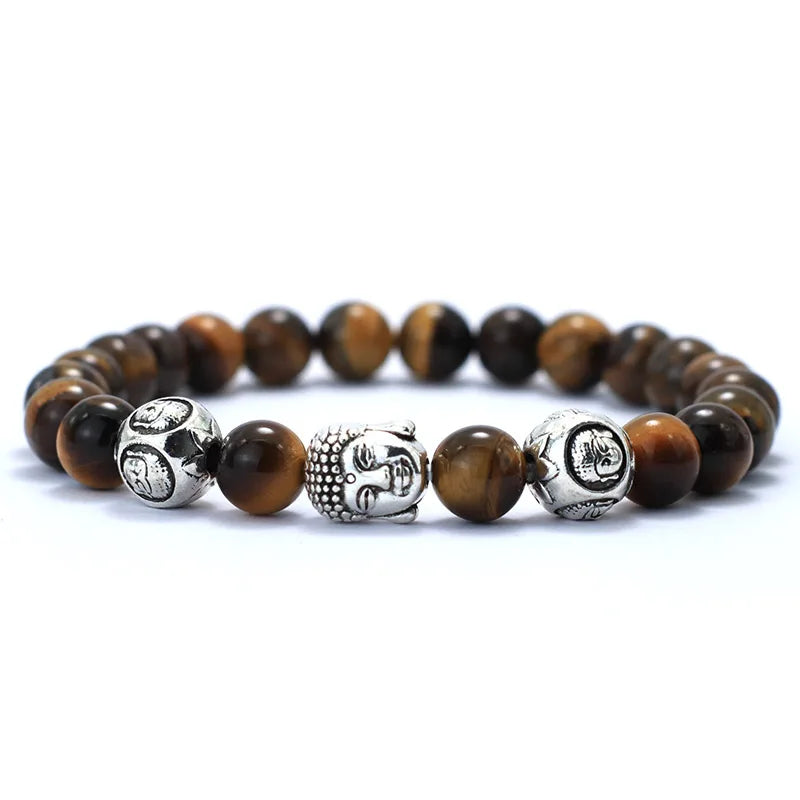 luckacco minimalist men bracelet natural 8mm stone vintage buddha braclet homme meditation yoga jewelry lava tiger eyes beaded braslet