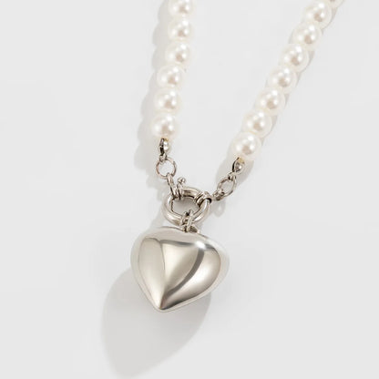Luckacco Boho Heart shaped Pendant Necklace 2025 Women's Simple Sweet Long Imitation Pearl Beads Girl Wedding Fashion Jewelry