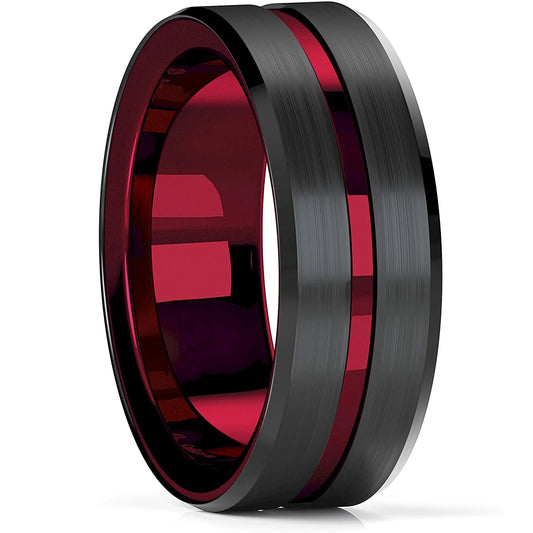 Luckacco Fashion Men 8mm Rose Gold Color Stainless Steel Rings Double Groove Pattern Promise Rings For Men Wedding Jewelry Accessories