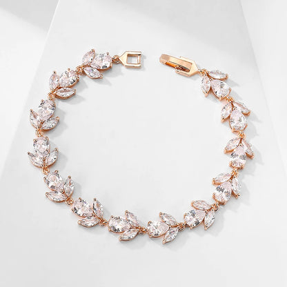 Luckacco picks Luxury AAA Cubic Zirconia Wedding Bracelets for Women High Quality White Gold Color Leaf Charm Bracelet Bangles