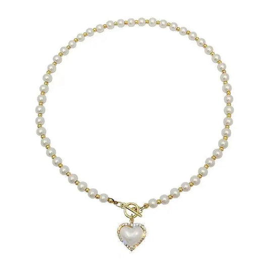 Luckacco Elegant Pearl Necklace For Women Heart Pendant Necklaces Luxury Imitation Pearls Chain Necklaces Korean Jewelry Girls Gifts