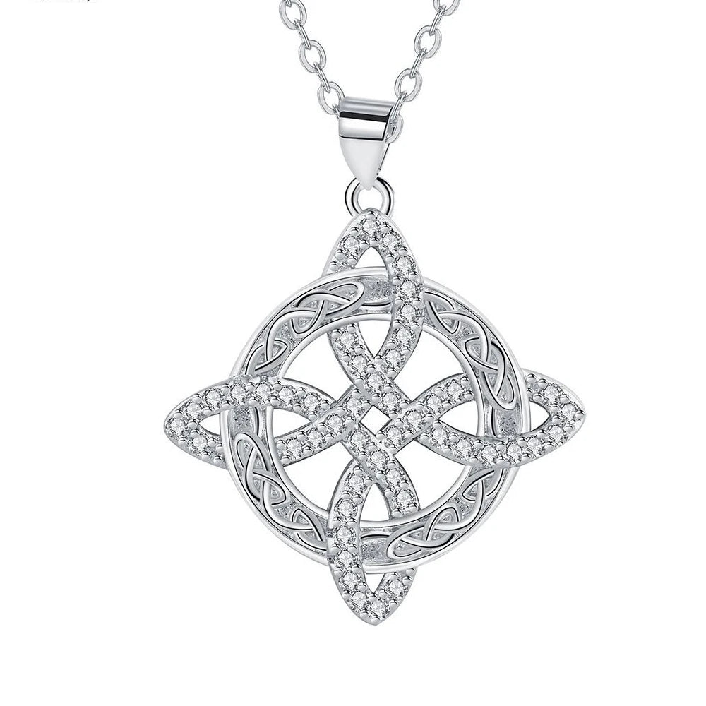 luckacco 925 thai silver classic witch knot necklace with zircons trinity knot good luck cz charm wiccan symbol protection jewelry