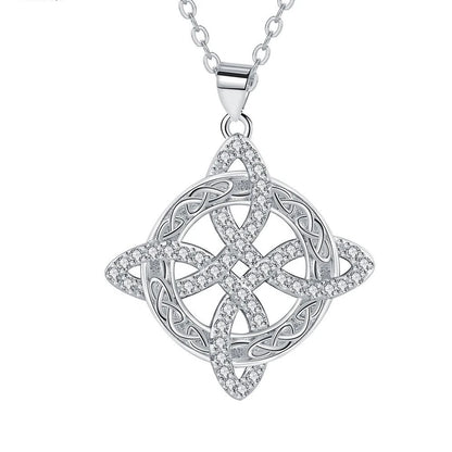 Luckacco 925 Thai Silver Classic Witch Knot Necklace With Zircons Trinity Knot Good Luck CZ Charm Wiccan Symbol Protection Jewelry