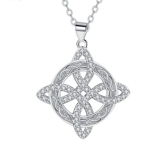 Luckacco 925 Thai Silver Classic Witch Knot Necklace With Zircons Trinity Knot Good Luck CZ Charm Wiccan Symbol Protection Jewelry