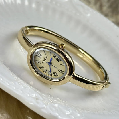 Luckacco Simple Oval Women Quartz Watch Luxury Roman Numerals Reloj Vintage Clock Ladies Stainless Steel Orologio Gold Sliver Wristwatch