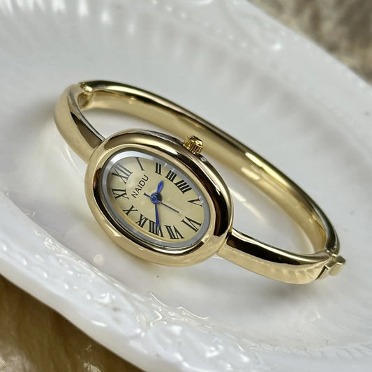 Luckacco Simple Oval Women Quartz Watch Luxury Roman Numerals Reloj Vintage Clock Ladies Stainless Steel Orologio Gold Sliver Wristwatch
