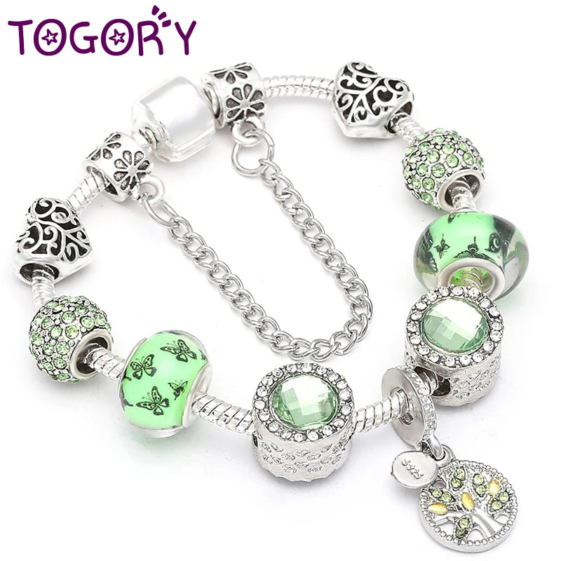 luckacco baopon new fashion life of tree crystal charm bracelet fit green color snake chain brand bracelets & bangles for women jewelry