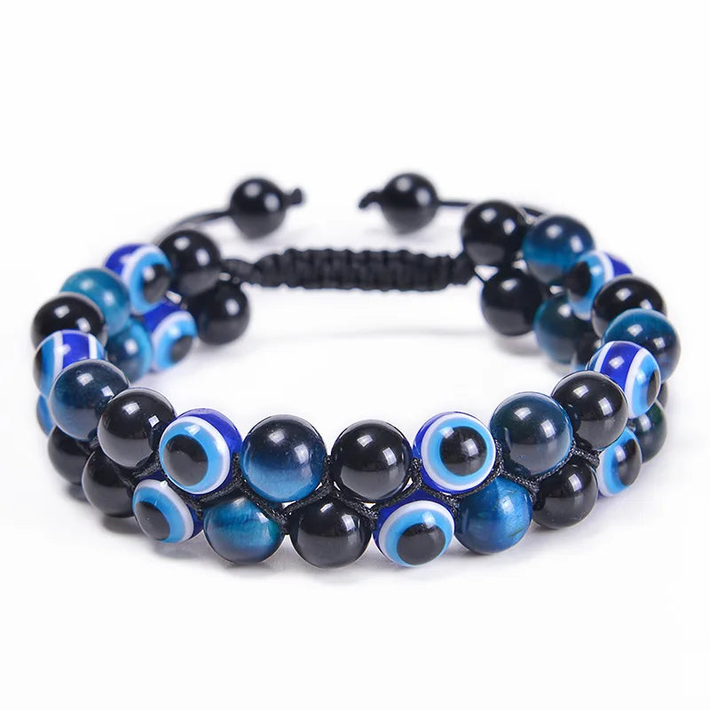 luckacco fashion men tiger eye natutal stone beaded braided bracelet bangles handmade double layer lapis lazuli bracelets hommes