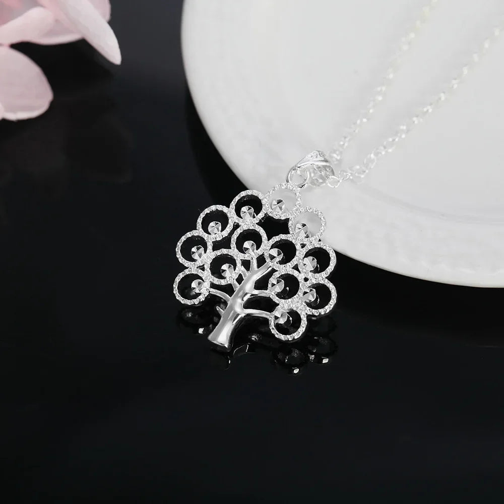 luckacco 45cm 925 sterling silver fine tree pendant necklace for women fashion charms christmas gifts party wedding jewelry