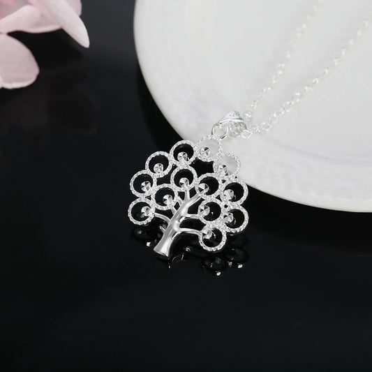 Luckacco 45cm 925 Sterling Silver fine tree Pendant Necklace For Women Fashion charms Christmas gifts party Wedding Jewelry