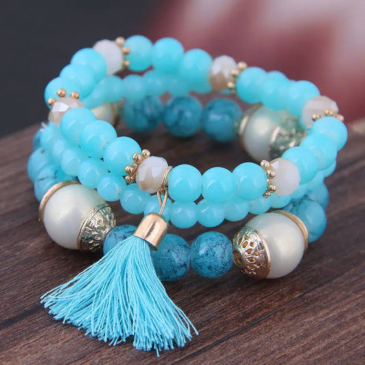 Luckacco DIEZI Korean Ethnic Bohemian Crystal Beads Leaves Charm Bracelets For Women Girls Elastic Rope Wrap Bracelet Pulseira Feminina