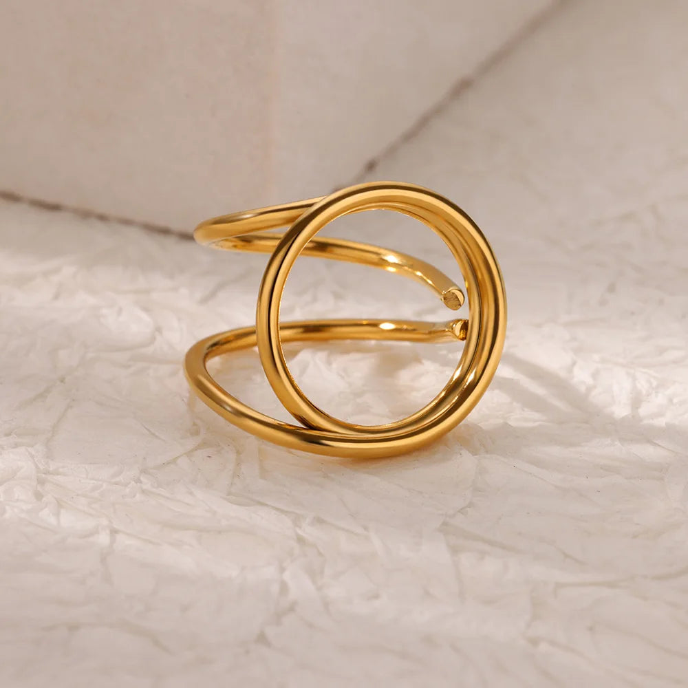 luckacco double heart rings for women gold color stainless steel open adjustable ring female fashion party wedding aesthetic jewelry gift
