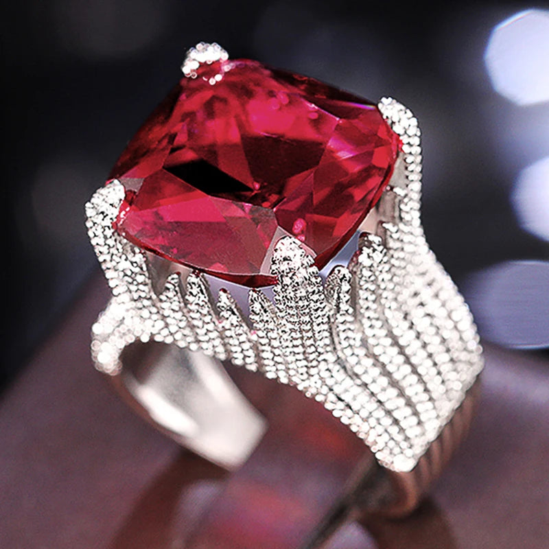 luckacco daily picks hyperbole red cubic zirconia women rings for party new 2023 gorgeous lady's accessories anniversary gift fashion jewelry
