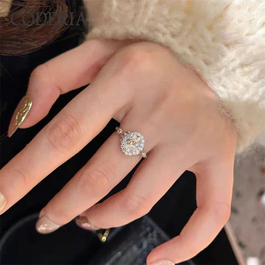 Luckacco Certified 100% S925 Sterling Silver Band for Women Wedding Jewelry 2CT Oval Brilliant Cut Moissanite Rings Lab Diamond Gift