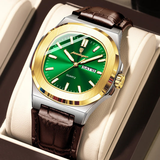Luckacco POEDAGAR High Quality Watch For Men Luxury Luminous Waterproof Week Calendar Man Clock Leather Square Men's Quartz Watches Reloj