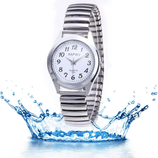 Luckacco Classic Vintage Business Couple Women Men Elastic Gold Sliver Quartz Watch Tide Lovers Couple Bracelet Watches Party Office Gift