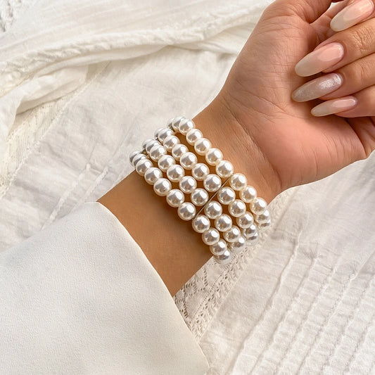 Luckacco IngeSight.Z  Luxury Multilayer Imitation Pearl Beaded Wide Cuff Bracelets For Women Simple Charm Bangles Party Birthday Gifts