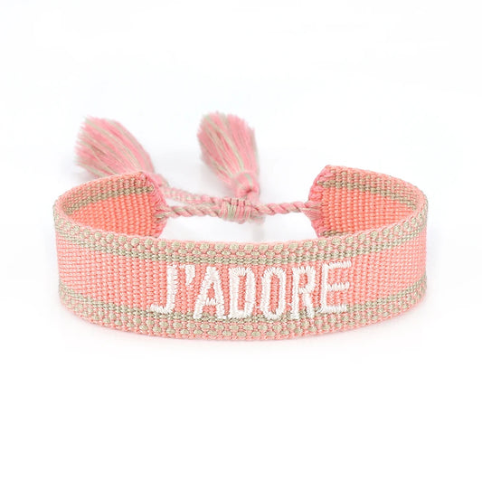 Luckacco Rhinestone Embroidery Woven Bracelets Adjustable Rope Stackable Bangle For Women