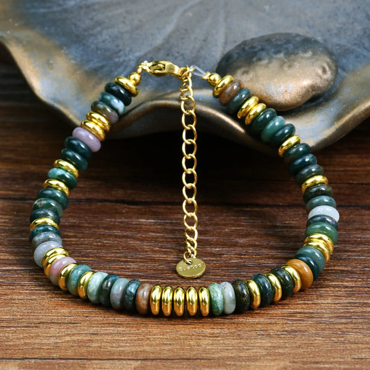 Luckacco Fashion Dopamine Colored Natural Stone Adjustable Bead Bracelets Women's Light Luxury High-end Pebble Bracelet Jewelry