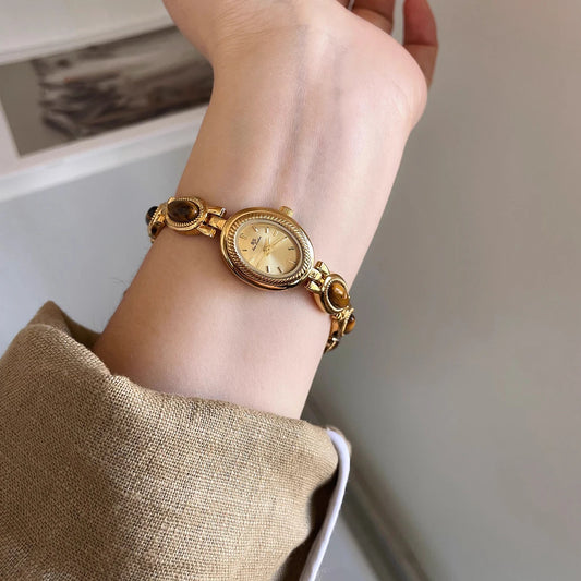 Luckacco Natural Jade Bracelet Watch Gift Women,Ladies Watches Luxury High Quality Gold Quartz Watches, Elegant Women's Wristwatches