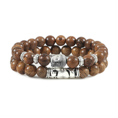Luckacco 2pcs/set Buddha Head Bracelet for Women Men Natural Tiger Eye Lava Stone Yoga Beads Distance Bracelets Charm Couple Jewelry Gift