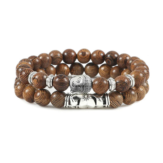 Luckacco 2pcs/set Buddha Head Bracelet for Women Men Natural Tiger Eye Lava Stone Yoga Beads Distance Bracelets Charm Couple Jewelry Gift